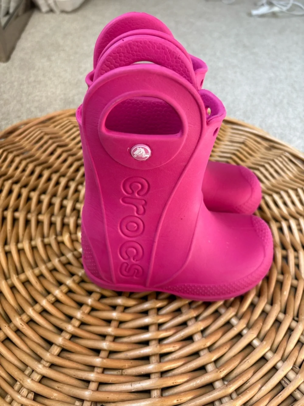 CROCS Toddle Handle It Pull On Rain Boots in Pink Crush Colorway Size 8C